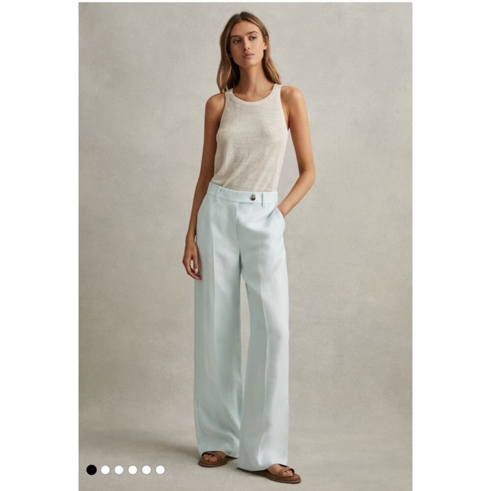 REISS Sky Blue Lori Viscose-Linen Wide Leg Suit Trousers - Picture 2 of 12